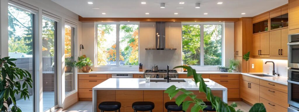 a modern kitchen bathed in natural light showcases sleek cabinetry, elegant countertops, and sophisticated design elements, epitomizing the expertise and craftsmanship of professional remodelers.